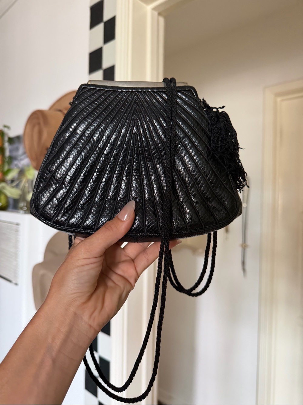 Vintage Judith Leiber Black Snakeskin Evening Bag